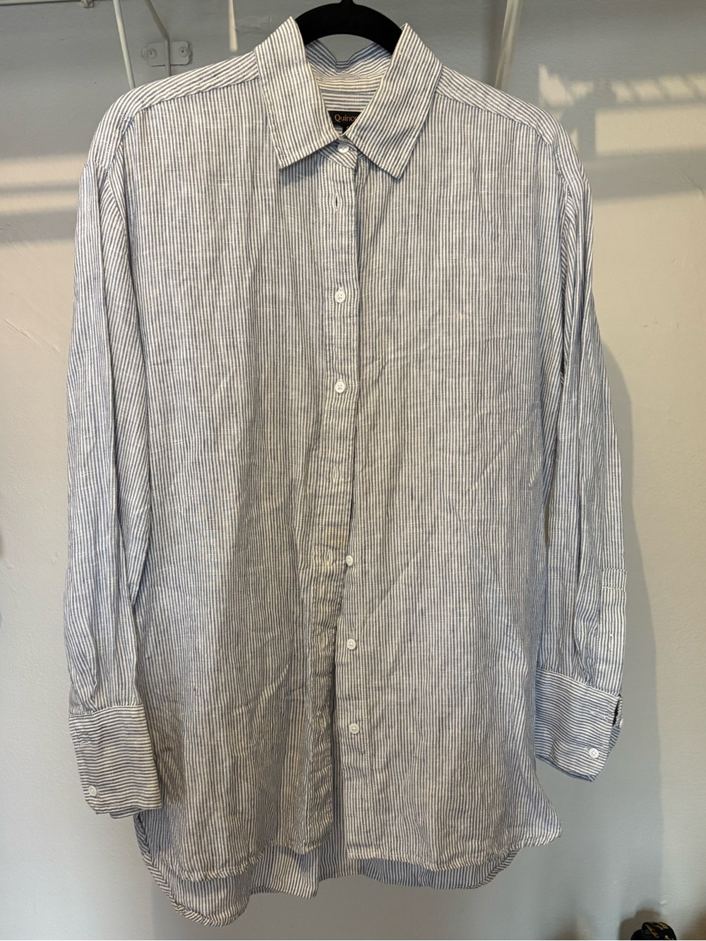 Quince Blue Striped Linen Button-Up Shirt Small